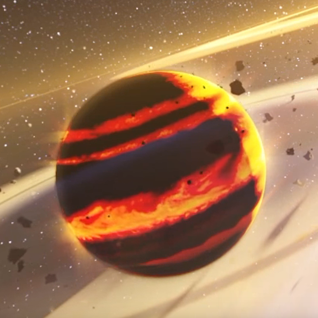 An artist's impression of a young planet in a debris disk