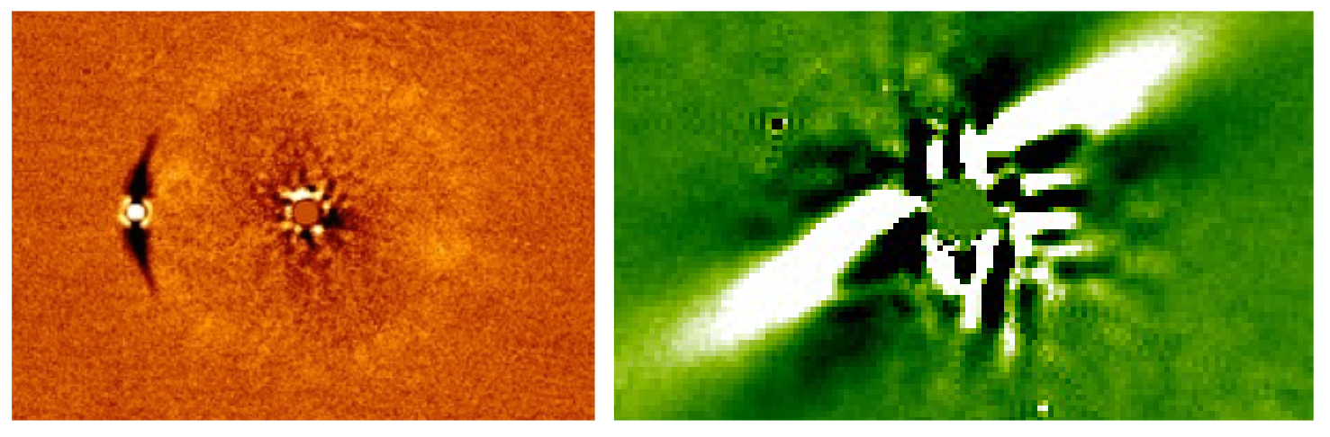 Images of a low-mass stellar companion (left; Matthews et al. 2021) and the HD129590 debris disk (right; Matthews et al. 2017)