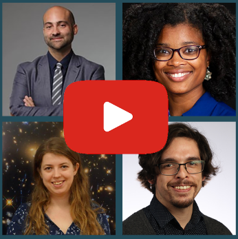 Promo image for Eos Webinar, featuring the four speakers and a youtube play symbol